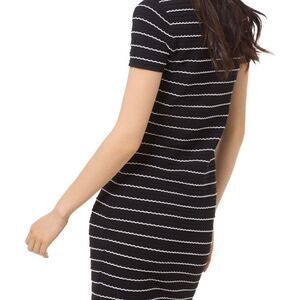 Striped Scalloped Mini Dress size Medium. Color Black NWT